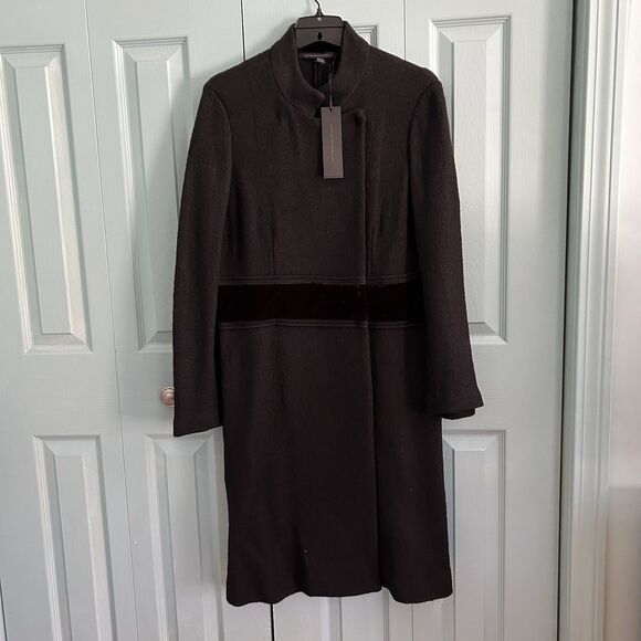 Katherine Barclay Womens Boiled Wool Black Long Peacoat Large Fancy Quiet Luxury - Picture 1 of 14